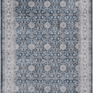 Gulvtæppe Loomery Visco polyester gangmåtte 230Ã60 cm blå/elfenben med anti-slip belægning og vaskbar bagside